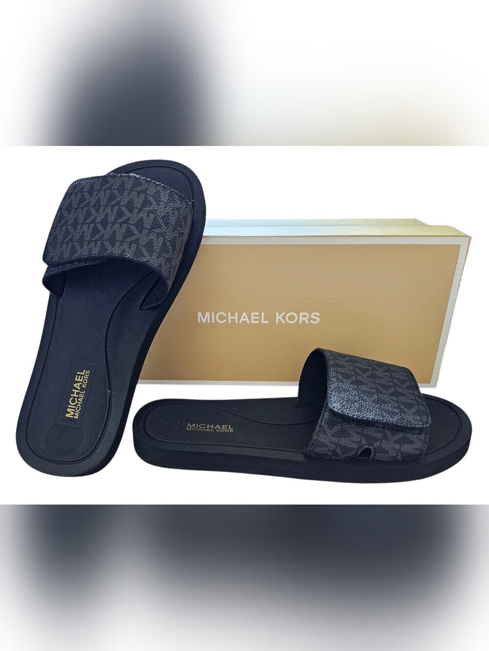Michael Kors Women's Wade Black Logo Slide Sandals, Size 6m, New